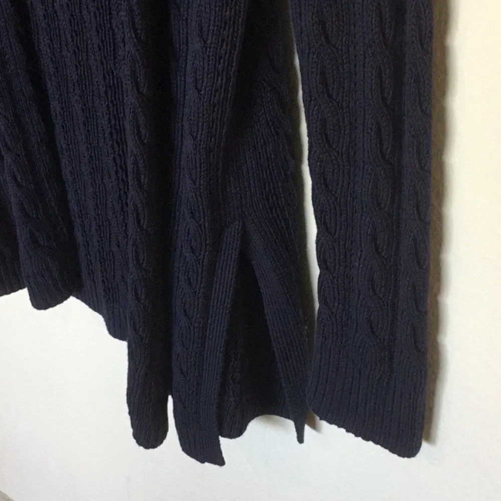 Ralph Lauren long open front cable knit cardigan in navy blue - Picture 5 of 6